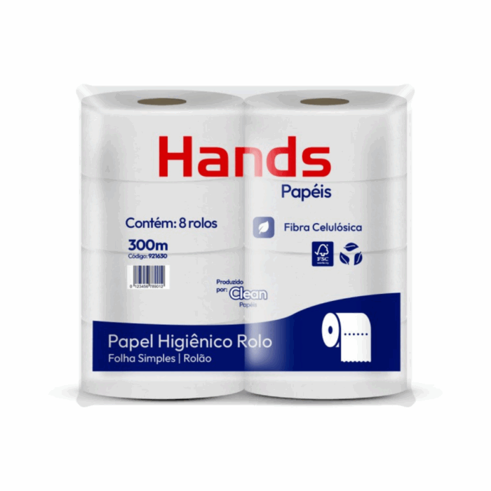 PAPEL HIGIÊNICO ROLÃO CELULOSE F.S HANDS 8X300M